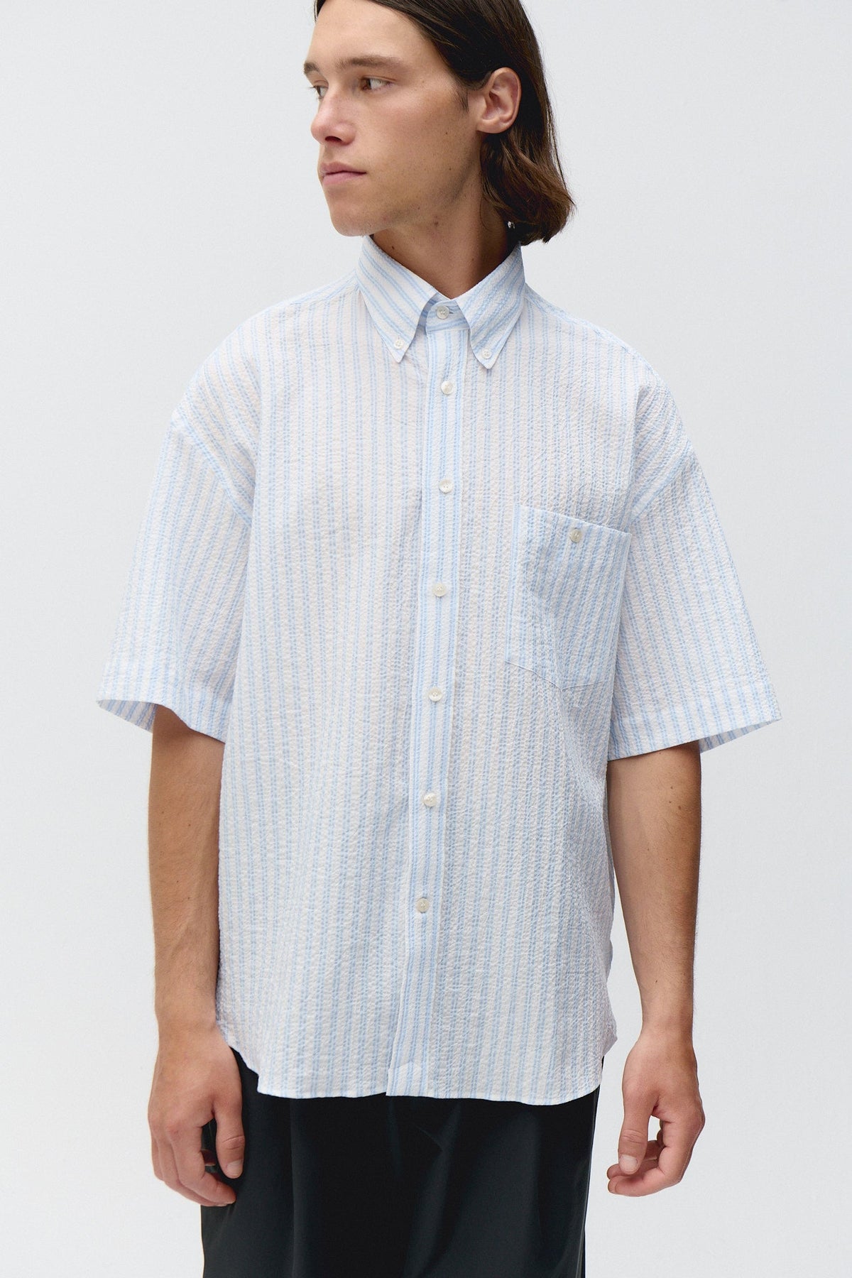 short sleeve baggy shirt seersucker